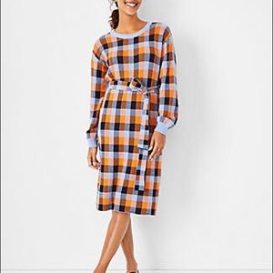 Ann Taylor Plaid Tie-Waist Sweater Dress